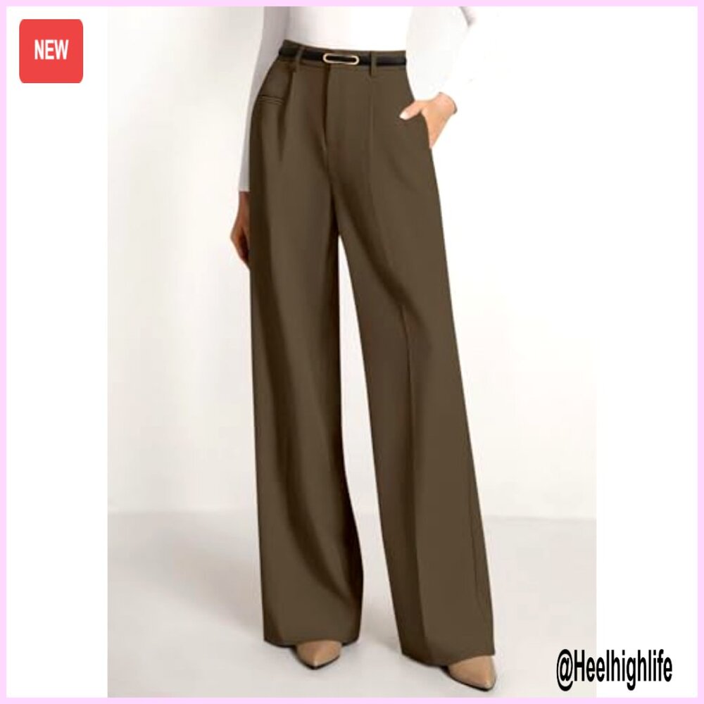 Wide Leg Palazzo Pants High Waisted Business Casual Work Trousers - Picture 5 of 7